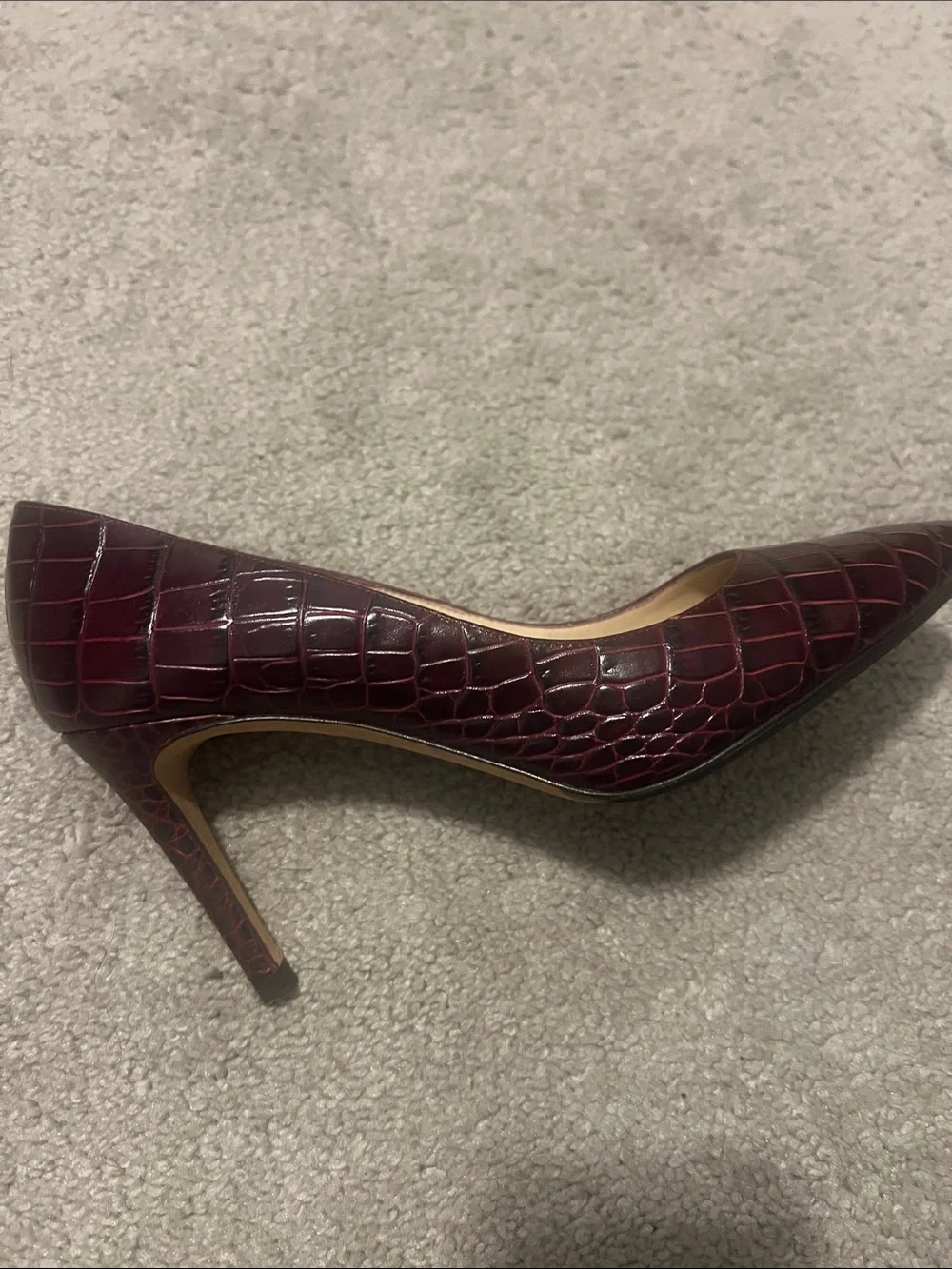 LK Bennett Croc-Embossed Pointed Pumps in Burgundy